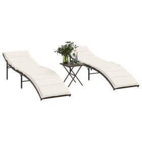 Lettini Prendisole 2 pz con Tavolino Marrone in Polyrattan