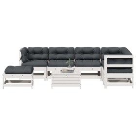 Set Salotto Giardino 8pz con Cuscini Bianco Legno Massello Pino