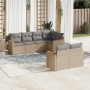 Set Divani da Giardino 7 pz con Cuscini Beige in Polyrattan