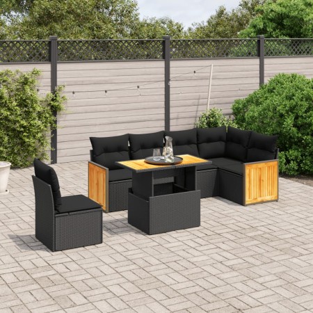 Set Divani da Giardino con Cuscini 7pz Nero Polyrattan