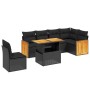 Set Divani da Giardino con Cuscini 7pz Nero Polyrattan