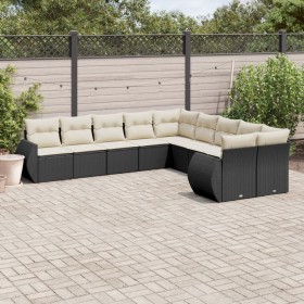 Set Divani da Giardino 10pz con Cuscini in Polyrattan Nero