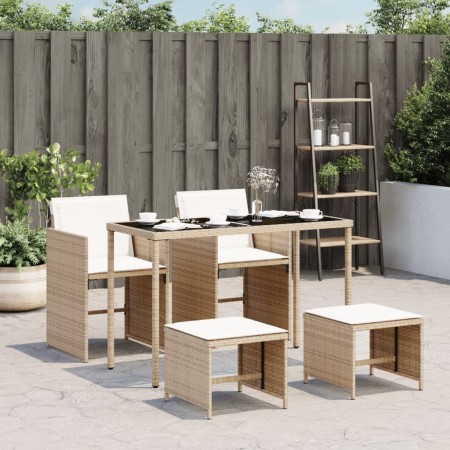 Set da Pranzo da Giardino 5 pz con Cuscini Beige in Polyrattan