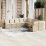 Set Divano da Giardino 10 pz con Cuscini Beige in Polyrattan