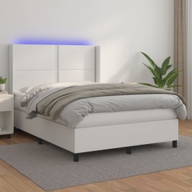 Giroletto Molle con Materasso e LED Bianco 140x190cm Similpelle