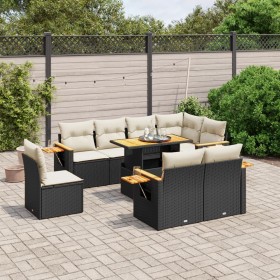 Set Divani da Giardino 9 pz con Cuscini Nero in Polyrattan