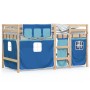 Letto a Soppalco con Tende Bambini Blu 80x200 cm Massello Pino