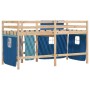 Letto a Soppalco con Tende Bambini Blu 80x200 cm Massello Pino