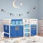 Letto a Soppalco con Tende Bambini Blu 90x200 cm Massello Pino