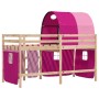 Letto a Soppalco con Tunnel Bambini Rosa 80x200cm Massello Pino