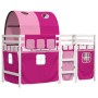 Letto a Soppalco con Tunnel Bambini Rosa 90x200cm Massello Pino