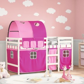 Letto a Soppalco con Tunnel Bambini Rosa 80x200cm Massello Pino