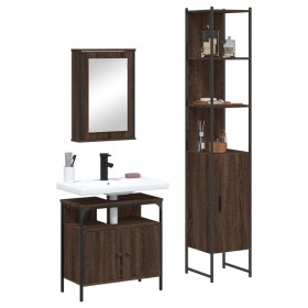 Set Mobili da Bagno 3 pz Rovere Marrone in Legno Multistrato