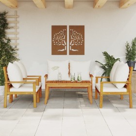 Set Salotto da Giardino 5 pz con Cuscini Legno Massello Acacia