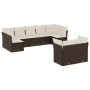 Set Divani da Giardino 9pz con Cuscini Marrone in Polyrattan