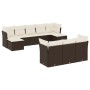 Set Divani da Giardino 10pz con Cuscini in Polyrattan Marrone