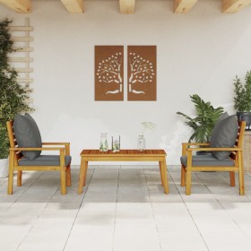 Set Mobili da Giardino 3pz con Cuscini Legno Massello di Acacia