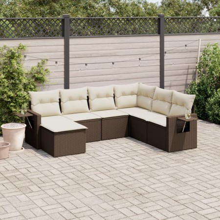 Set Divani da Giardino 7 pz con Cuscini Marrone in Polyrattan