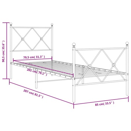 Giroletto con Testiera e Pediera Metallo Nero 80x200 cm