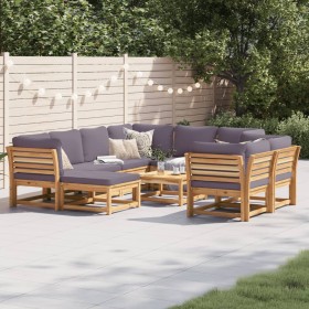 Set Salotto da Giardino 10 pz con Cuscini Legno Massello Acacia