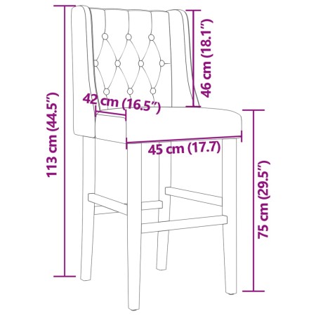 Sedie da Bar 2 pz in Legno Massello di Hevea e Tessuto