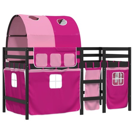 Letto a Soppalco con Tunnel Bambini Rosa 90x190cm Massello Pino