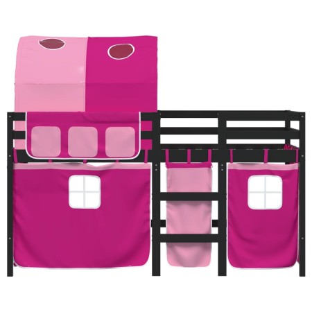 Letto a Soppalco con Tunnel Bambini Rosa 90x190cm Massello Pino