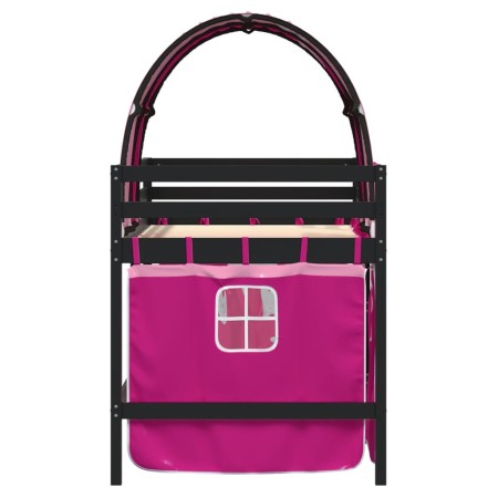 Letto a Soppalco con Tunnel Bambini Rosa 90x190cm Massello Pino