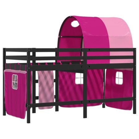 Letto a Soppalco con Tunnel Bambini Rosa 90x190cm Massello Pino