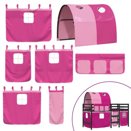 Letto a Soppalco con Tunnel Bambini Rosa 90x190cm Massello Pino