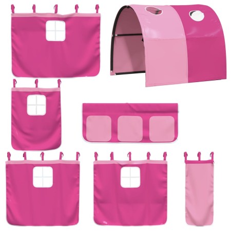 Letto a Soppalco con Tunnel Bambini Rosa 90x190cm Massello Pino