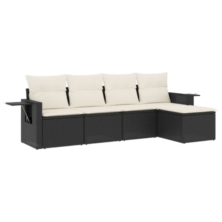 Set Divani da Giardino 5 pz con Cuscini in Polyrattan Nero