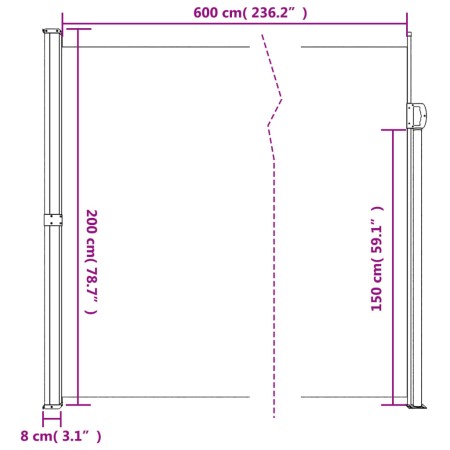 Tenda da Sole Laterale Retrattile Verde Scuro 200x600 cm