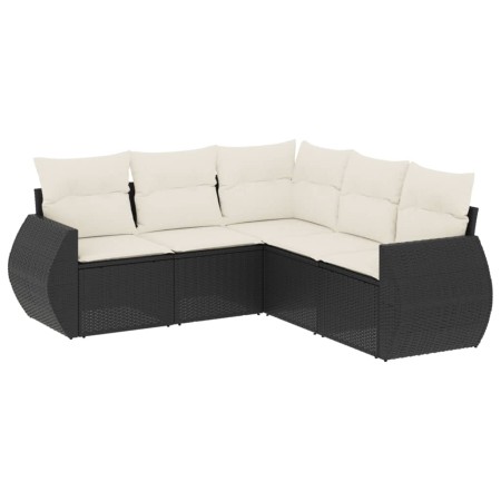 Set Divani da Giardino 5 pz con Cuscini in Polyrattan Nero