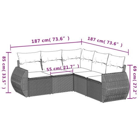 Set Divani da Giardino 5 pz con Cuscini in Polyrattan Nero