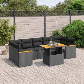 Set Divani da Giardino con Cuscini 8 pz Nero in Polyrattan