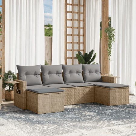 Set Divano da Giardino 6 pz con Cuscini Beige in Polyrattan