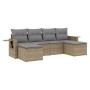 Set Divano da Giardino 6 pz con Cuscini Beige in Polyrattan