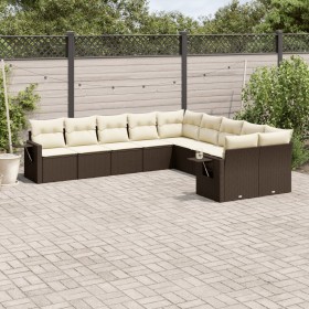 Set Divani da Giardino 10pz con Cuscini in Polyrattan Marrone