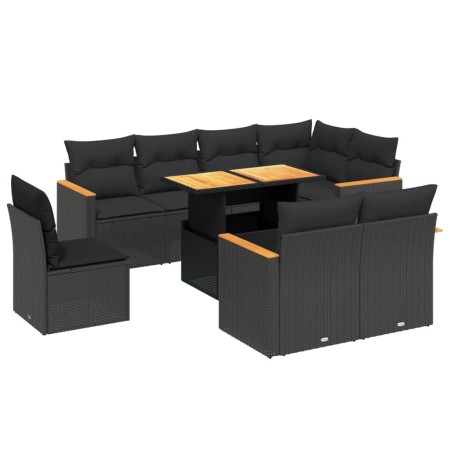 Set Divani da Giardino 9 pz con Cuscini Nero in Polyrattan