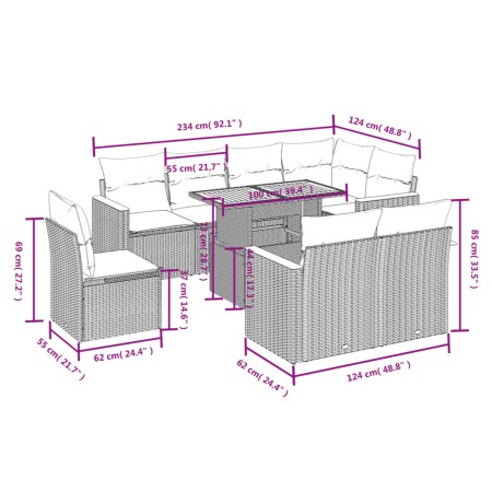 Set Divani da Giardino 9 pz con Cuscini Nero in Polyrattan