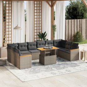 Set Divani da Giardino 11 pz con Cuscini in Polyrattan Grigio