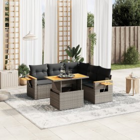 Set Divano da Giardino 6 pz con Cuscini Grigio in Polyrattan