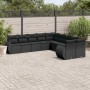 Set Divani da Giardino 10pz con Cuscini in Polyrattan Nero