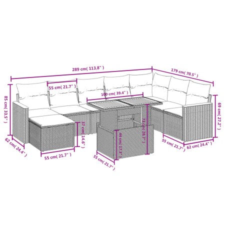 Set Divani da Giardino 9 pz con Cuscini Nero in Polyrattan