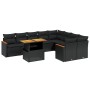 Set Divani da Giardino 10pz con Cuscini in Polyrattan Nero