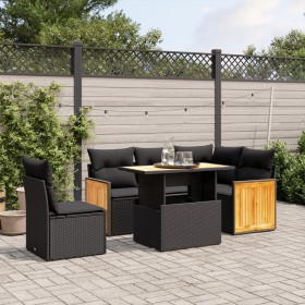 Set Divano da Giardino 6 pz con Cuscini Nero in Polyrattan