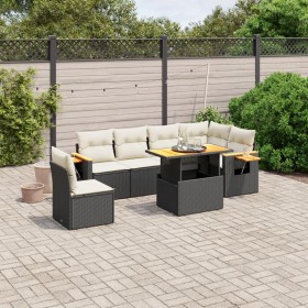 Set Divani da Giardino con Cuscini 7pz Nero Polyrattan