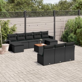 Set Divani da Giardino 11 pz con Cuscini in Polyrattan Nero