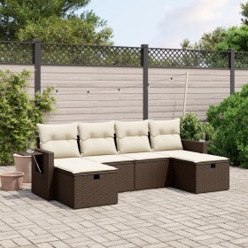 Set Divano da Giardino 6 pz con Cuscini Marrone in Polyrattan